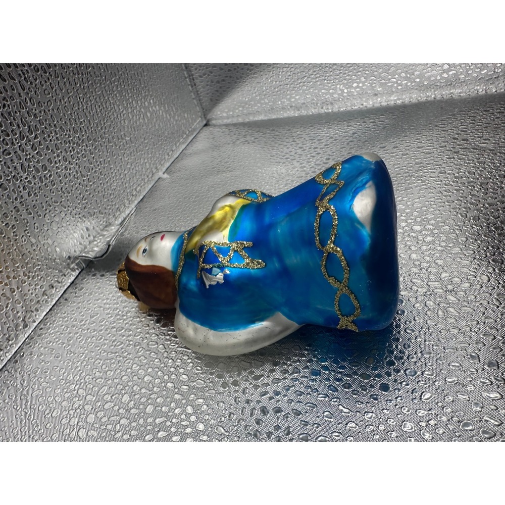 Vintage Blown Glass Angel Ornament Blue Robe Gold Glitter Wings Christmas - Picture 8 of 10